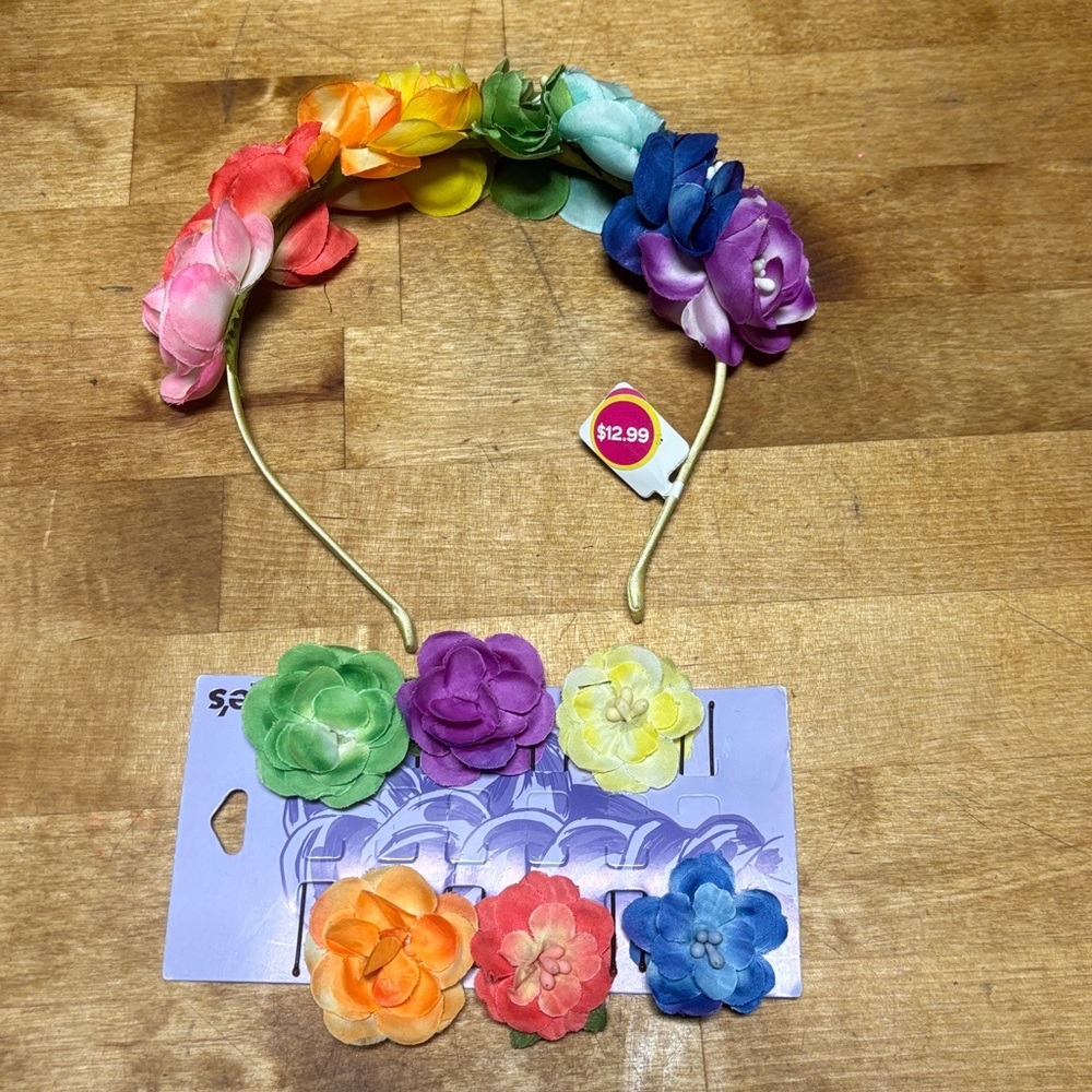 Colorful Floral Headband and Hair Clips Set